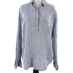 Brand Gap womens top size S white blue 100% linen stripes popover preppy